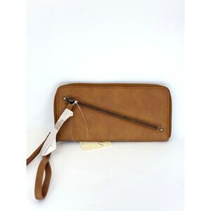 Free People Vegan Faux Leather Brown Wristlet Wallet Zip Around NWT MRSP $58.00‎